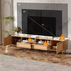 JVNOXK Meuble TV 90 pouces en rotin, style ferme moderne avec pieds en bois massif, adapté au centre de divertissement du salon, meuble multimédia, bois