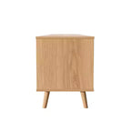 JVNOXK Meuble TV 90 pouces en rotin, style ferme moderne avec pieds en bois massif, adapté au centre de divertissement du salon, meuble multimédia, bois
