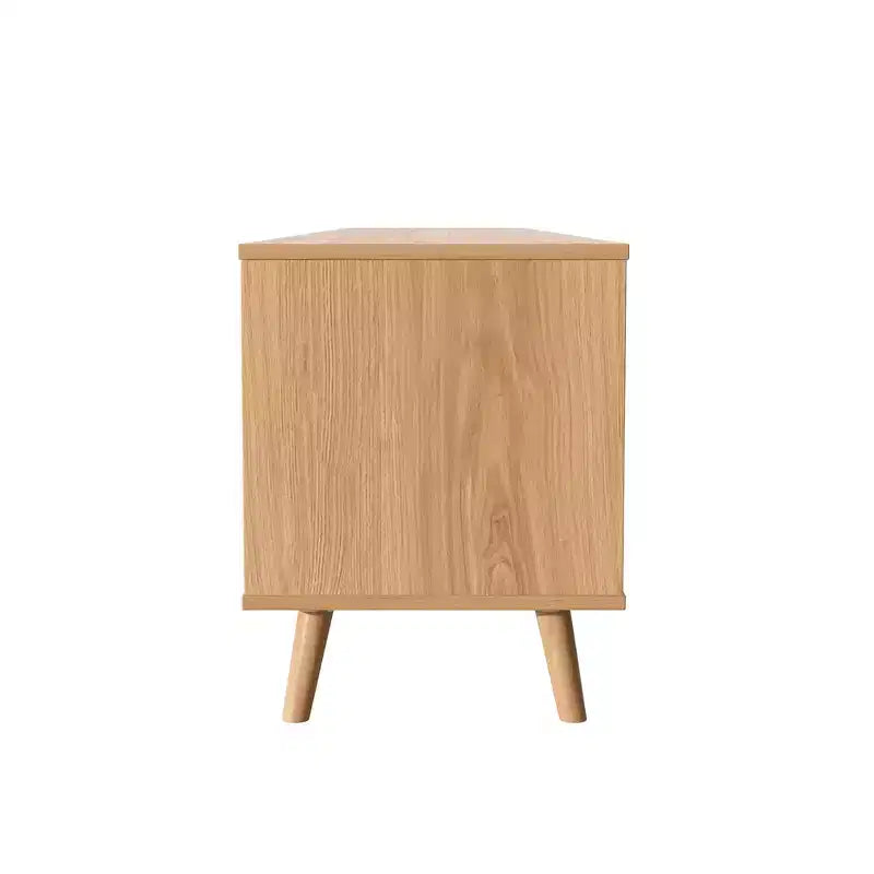 JVNOXK Meuble TV 90 pouces en rotin, style ferme moderne avec pieds en bois massif, adapté au centre de divertissement du salon, meuble multimédia, bois