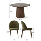 Ensemble de salle à manger rond 5 pièces, table à pied central de 46 po ton noyer et chaises rembourrées sans accoudoirs, pour coins-repas-Panipeachy