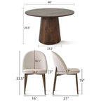 Ensemble de salle à manger rond 5 pièces, table à pied central de 46 po ton noyer et chaises rembourrées sans accoudoirs, pour coins-repas-Panipeachy