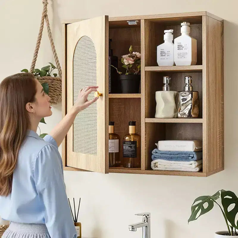 Meuble de salle de bain mural avec étagère réglable sur 5 niveaux pour rangement au-dessus des toilettes