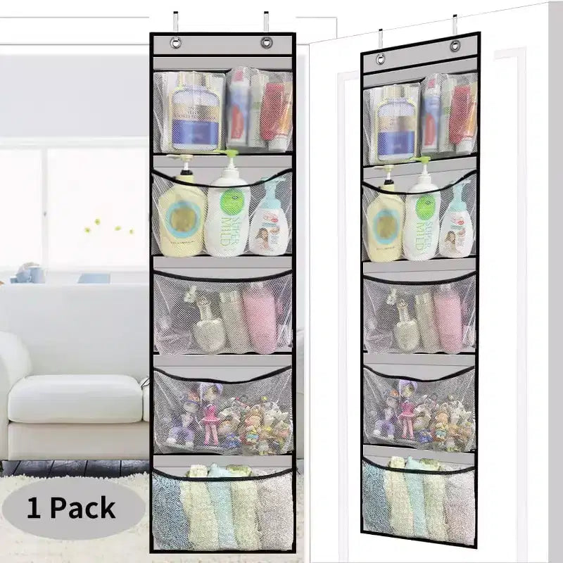 Non-Woven Fabric Hanging Storage Bag, 5-Grid Wall-Mounted Organizer, Gray, for Closet Bedroom Door