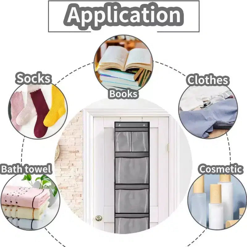 Sac de rangement suspendu en tissu non tissé, organisateur mural à 5 compartiments, gris, pour porte de placard ou de chambre