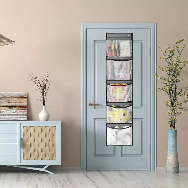 Sac de rangement suspendu en tissu non tissé, organisateur mural à 5 compartiments, gris, pour porte de placard ou de chambre