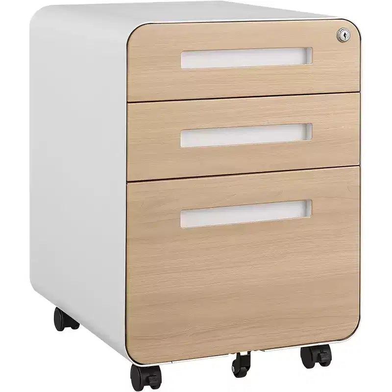3 Drawer Mobile File Cabinet with Lock 5 Wheel Anti Tilt for A4 Letter Legal Size Under Desk, Fully Assembled