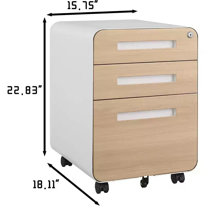 Classeur mobile à 3 tiroirs avec serrure, 5 roulettes anti-basculement pour format A4, Lettre, Légal, sous bureau, entièrement assemblé