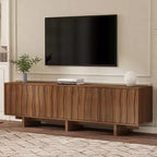 Meuble TV moderne 70" en grain de bois avec rangement, meuble TV pour téléviseurs jusqu'à 75", console média rustique pour salon-Panipeachy