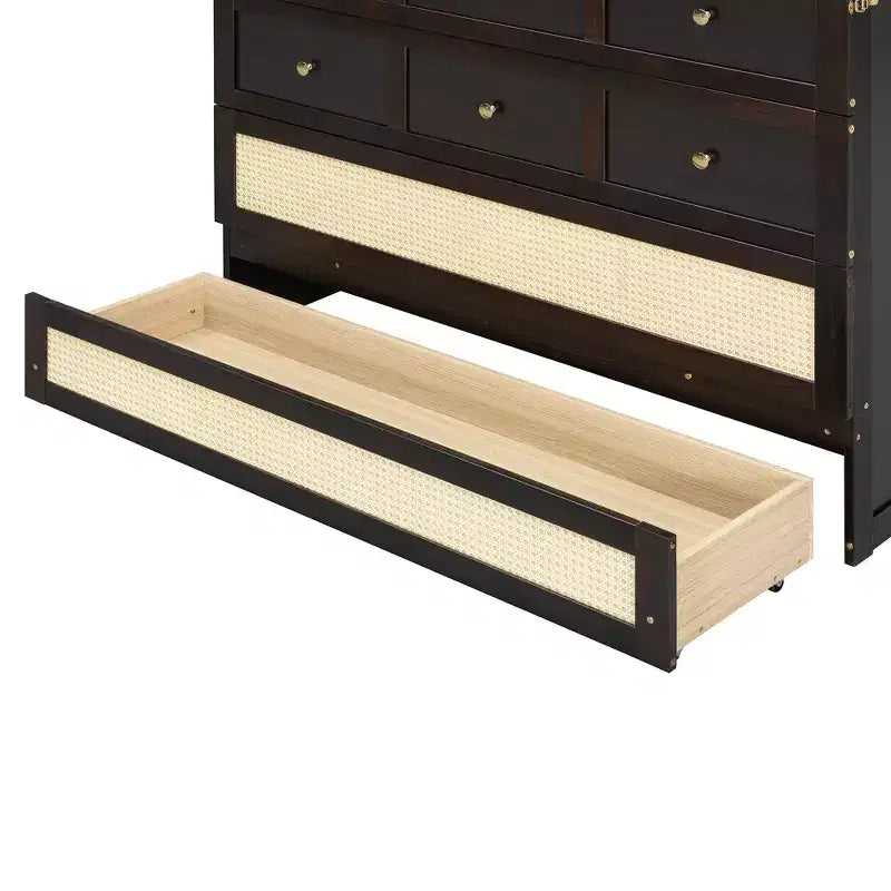 Lit escamotable complet, lit escamotable pleine grandeur avec tiroirs de rangement, lit mural en bois, cadre de lit escamotable en rotin