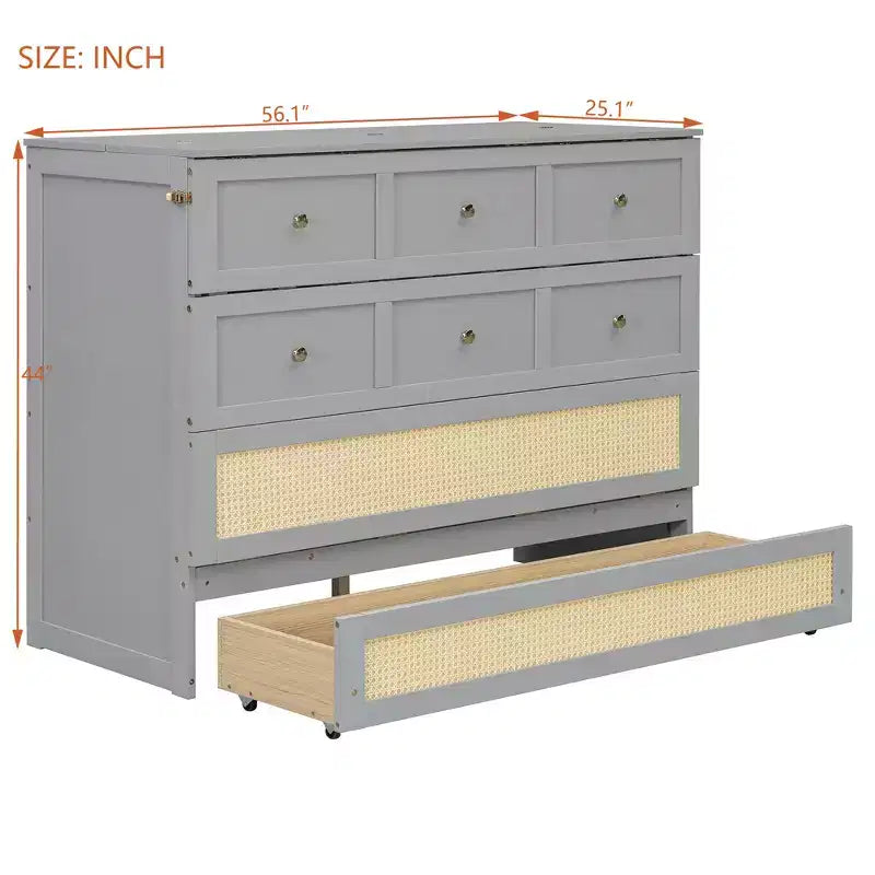Lit escamotable complet, lit escamotable pleine grandeur avec tiroirs de rangement, lit mural en bois, cadre de lit escamotable en rotin