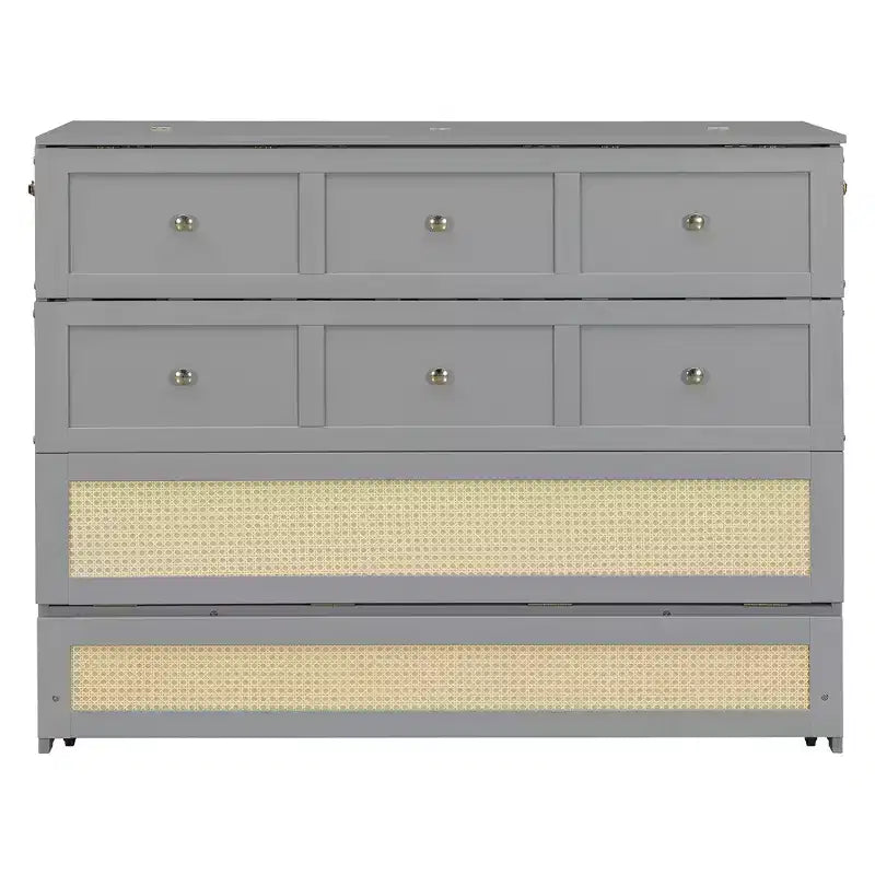 Lit escamotable complet, lit escamotable pleine grandeur avec tiroirs de rangement, lit mural en bois, cadre de lit escamotable en rotin