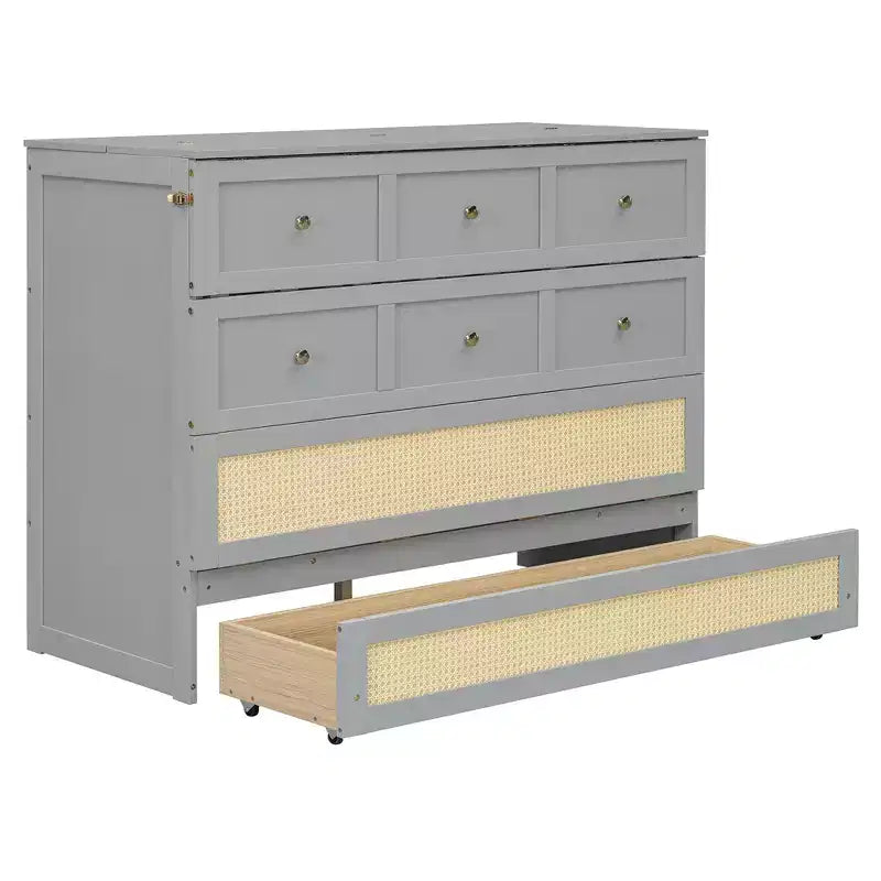 Lit escamotable complet, lit escamotable pleine grandeur avec tiroirs de rangement, lit mural en bois, cadre de lit escamotable en rotin