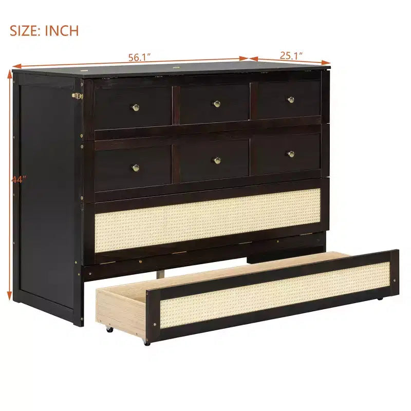 Lit escamotable complet, lit escamotable pleine grandeur avec tiroirs de rangement, lit mural en bois, cadre de lit escamotable en rotin
