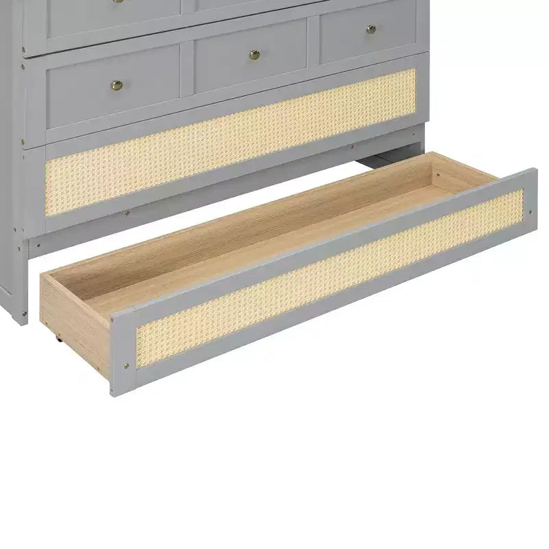 Lit escamotable complet, lit escamotable pleine grandeur avec tiroirs de rangement, lit mural en bois, cadre de lit escamotable en rotin