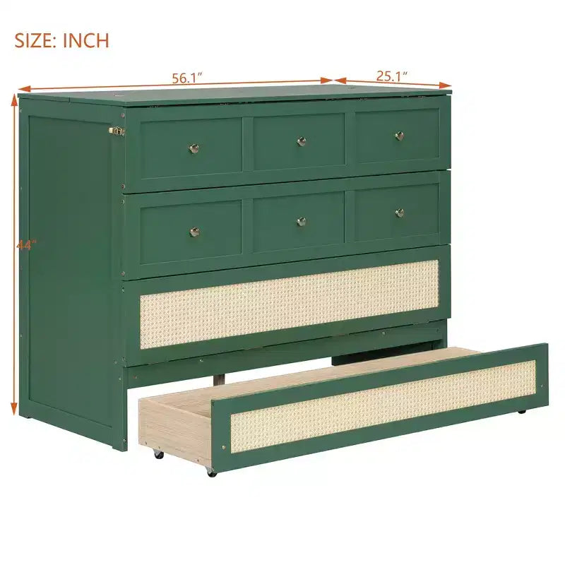 Lit escamotable complet, lit escamotable pleine grandeur avec tiroirs de rangement, lit mural en bois, cadre de lit escamotable en rotin
