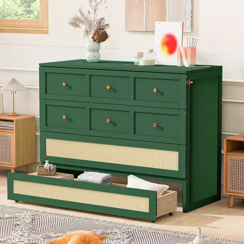 Lit escamotable complet, lit escamotable pleine grandeur avec tiroirs de rangement, lit mural en bois, cadre de lit escamotable en rotin