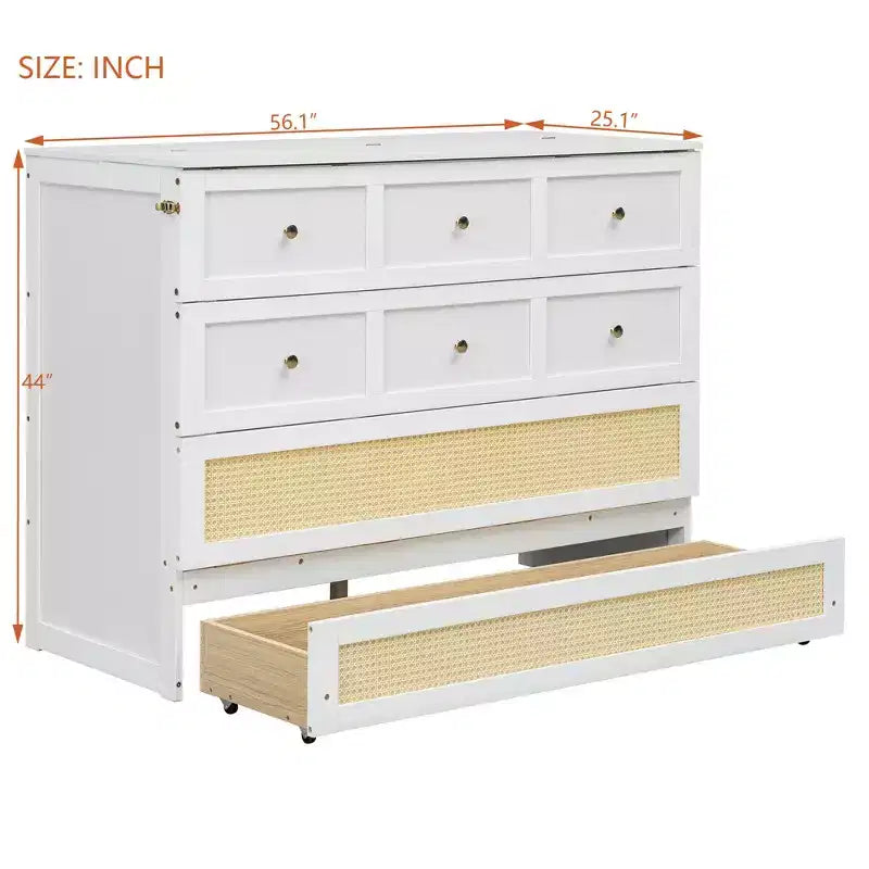 Lit escamotable complet, lit escamotable pleine grandeur avec tiroirs de rangement, lit mural en bois, cadre de lit escamotable en rotin