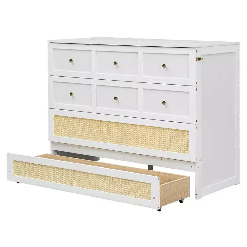 Lit escamotable complet, lit escamotable pleine grandeur avec tiroirs de rangement, lit mural en bois, cadre de lit escamotable en rotin