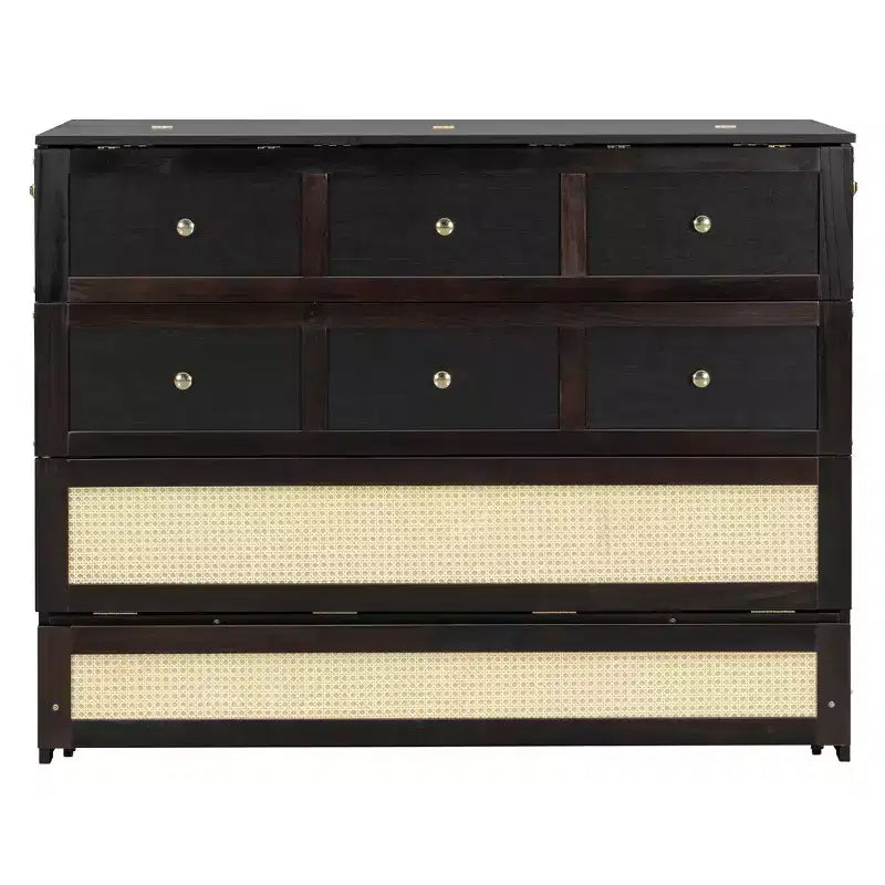 Lit escamotable complet, lit escamotable pleine grandeur avec tiroirs de rangement, lit mural en bois, cadre de lit escamotable en rotin
