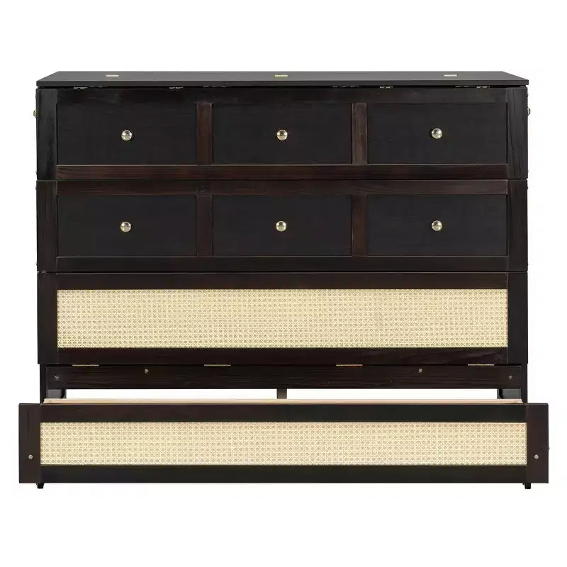 Lit escamotable complet, lit escamotable pleine grandeur avec tiroirs de rangement, lit mural en bois, cadre de lit escamotable en rotin