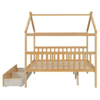 Lit cabane en bois double/complet avec 2 tiroirs de rangement, lit de repos Montessori en bois avec toit