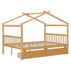 Lit cabane en bois double/complet avec 2 tiroirs de rangement, lit de repos Montessori en bois avec toit