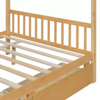 Lit cabane en bois double/complet avec 2 tiroirs de rangement, lit de repos Montessori en bois avec toit