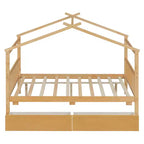Lit cabane en bois double/complet avec 2 tiroirs de rangement, lit de repos Montessori en bois avec toit