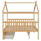 Lit cabane en bois double/complet avec 2 tiroirs de rangement, lit de repos Montessori en bois avec toit