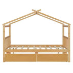 Lit cabane en bois double/complet avec 2 tiroirs de rangement, lit de repos Montessori en bois avec toit