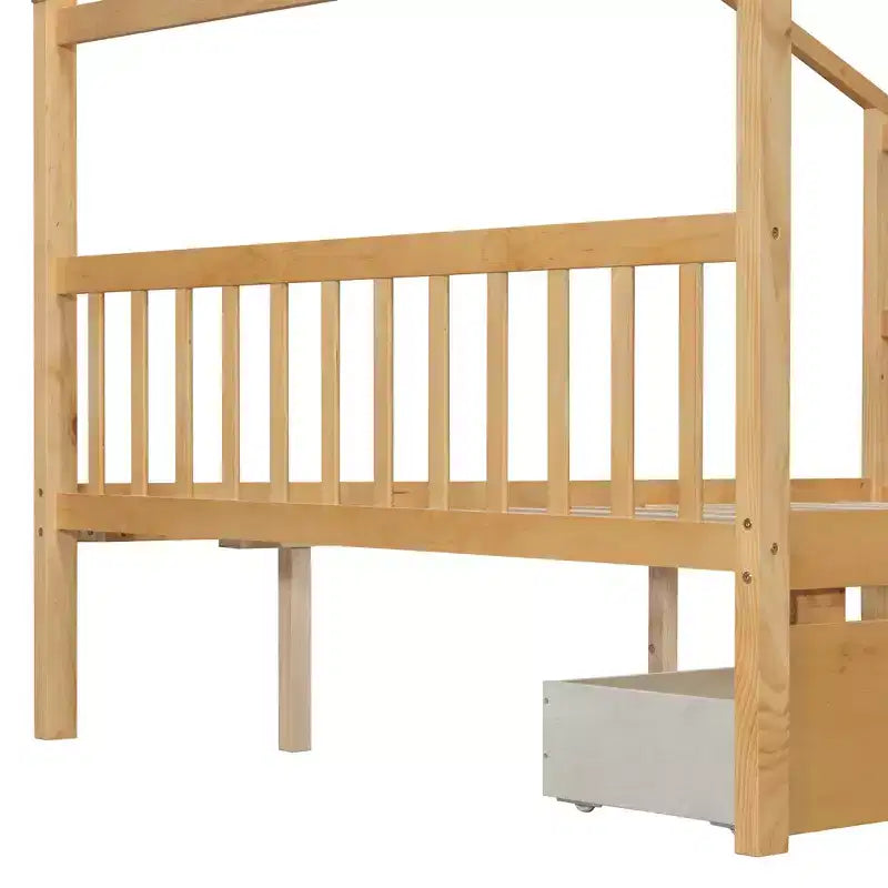 Lit cabane en bois double/complet avec 2 tiroirs de rangement, lit de repos Montessori en bois avec toit