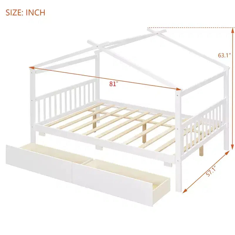 Lit cabane en bois double/complet avec 2 tiroirs de rangement, lit de repos Montessori en bois avec toit