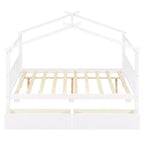 Lit cabane en bois double/complet avec 2 tiroirs de rangement, lit de repos Montessori en bois avec toit