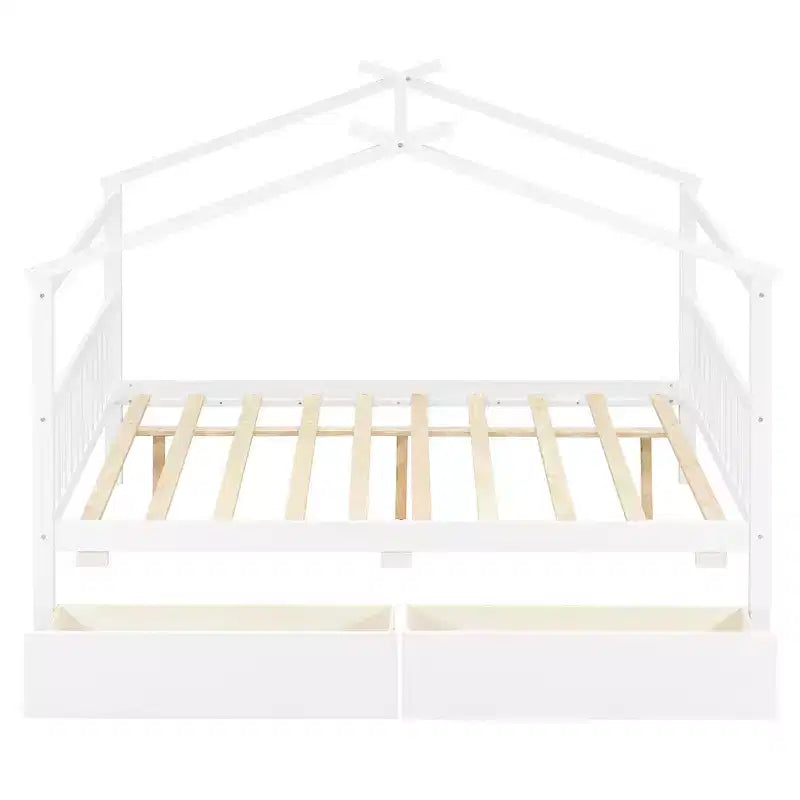 Lit cabane en bois double/complet avec 2 tiroirs de rangement, lit de repos Montessori en bois avec toit