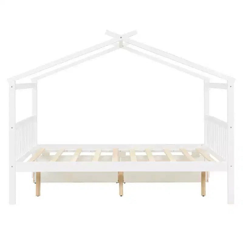 Lit cabane en bois double/complet avec 2 tiroirs de rangement, lit de repos Montessori en bois avec toit