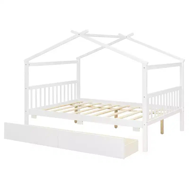 Lit cabane en bois double/complet avec 2 tiroirs de rangement, lit de repos Montessori en bois avec toit