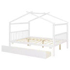 Lit cabane en bois double/complet avec 2 tiroirs de rangement, lit de repos Montessori en bois avec toit