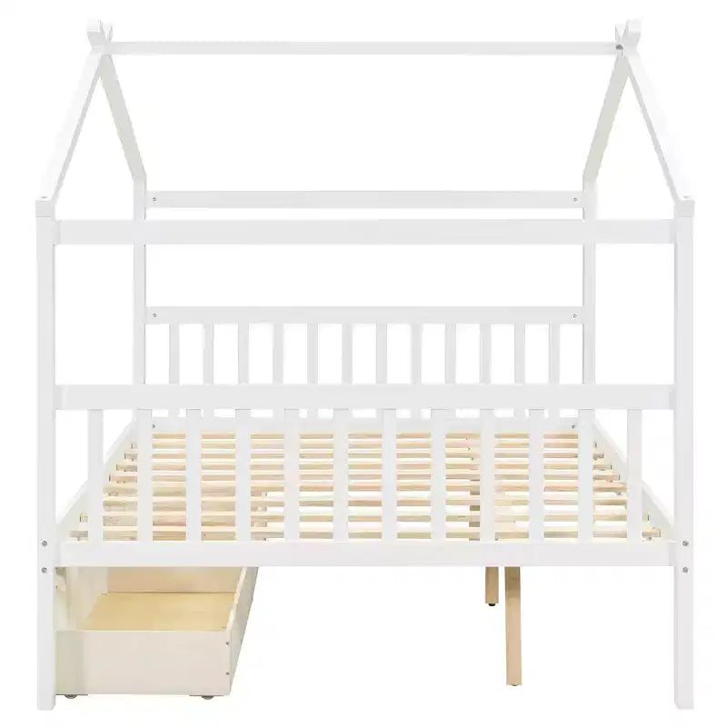 Lit cabane en bois double/complet avec 2 tiroirs de rangement, lit de repos Montessori en bois avec toit