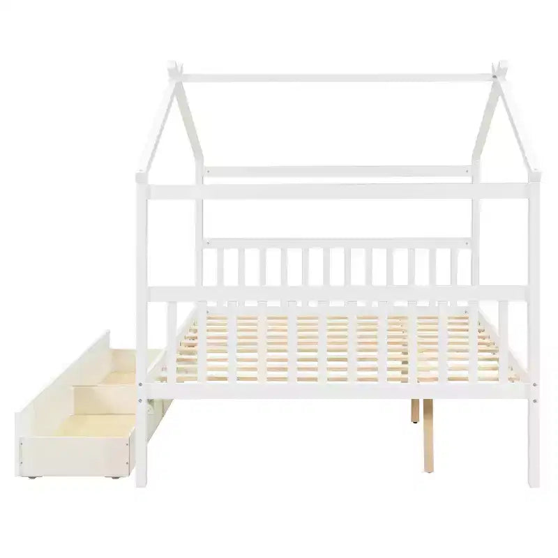 Lit cabane en bois double/complet avec 2 tiroirs de rangement, lit de repos Montessori en bois avec toit
