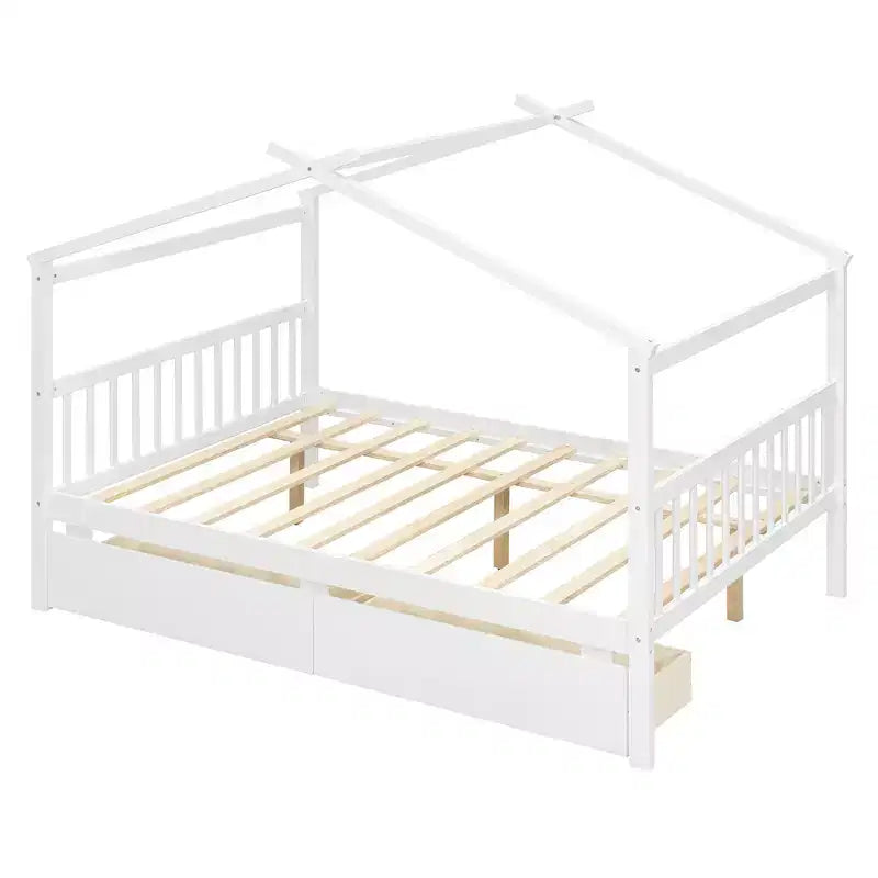 Lit cabane en bois double/complet avec 2 tiroirs de rangement, lit de repos Montessori en bois avec toit