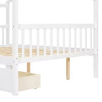 Lit cabane en bois double/complet avec 2 tiroirs de rangement, lit de repos Montessori en bois avec toit