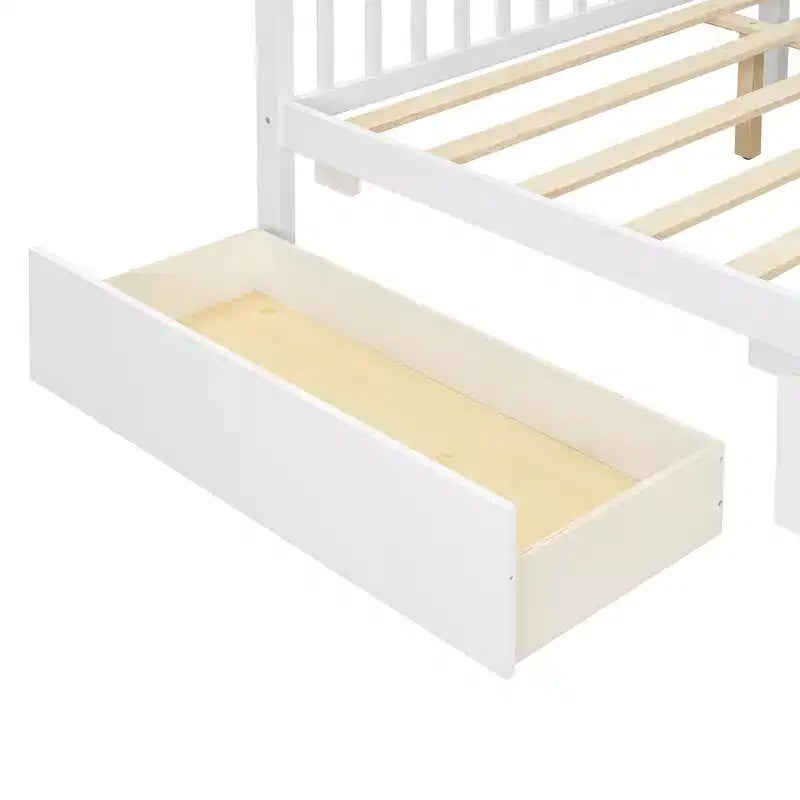 Lit cabane en bois double/complet avec 2 tiroirs de rangement, lit de repos Montessori en bois avec toit
