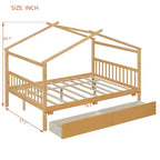 Lit cabane en bois double/complet avec 2 tiroirs de rangement, lit de repos Montessori en bois avec toit