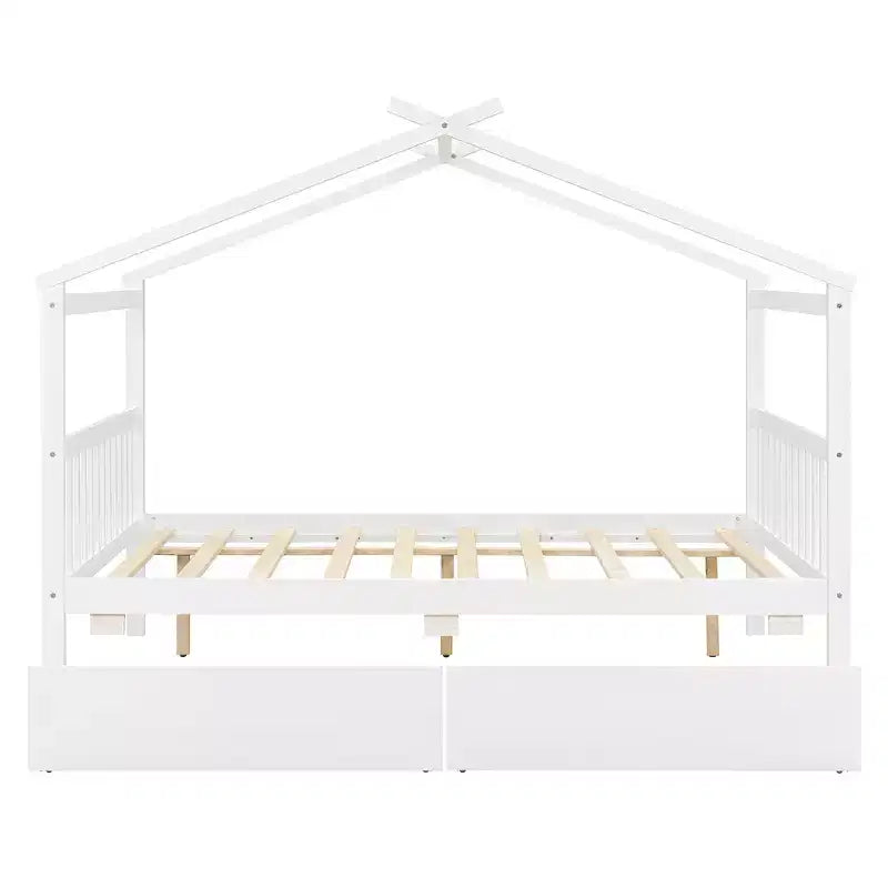 Lit cabane en bois double/complet avec 2 tiroirs de rangement, lit de repos Montessori en bois avec toit