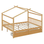 Lit cabane en bois double/complet avec 2 tiroirs de rangement, lit de repos Montessori en bois avec toit