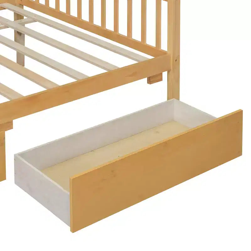 Lit cabane en bois double/complet avec 2 tiroirs de rangement, lit de repos Montessori en bois avec toit