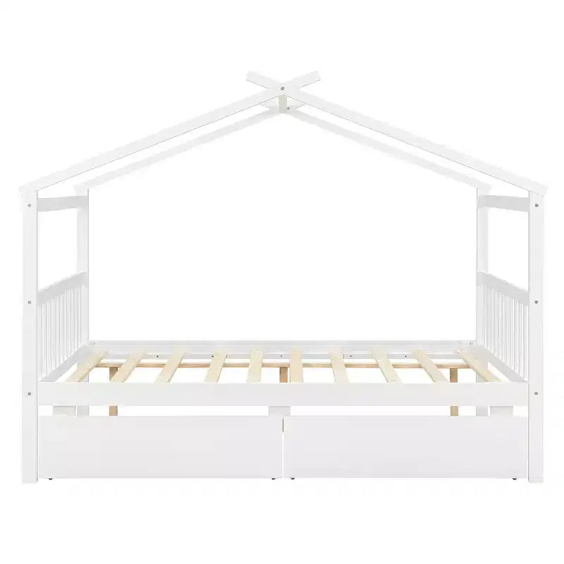 Lit cabane en bois double/complet avec 2 tiroirs de rangement, lit de repos Montessori en bois avec toit