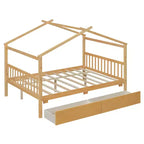 Lit cabane en bois double/complet avec 2 tiroirs de rangement, lit de repos Montessori en bois avec toit