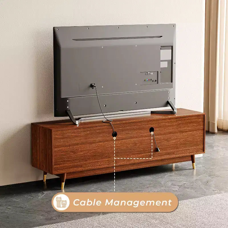 Meuble TV ATJafurn 55.1 brun noyer avec tiroir et placard pour téléviseurs de 55 pouces, meuble de divertissement moderne du milieu du siècle avec étagère ouverte pour salon