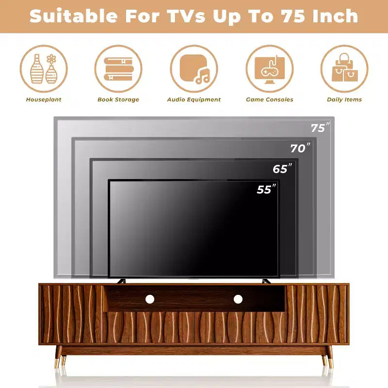 Meuble TV ATJafurn 55.1 brun noyer avec tiroir et placard pour téléviseurs de 55 pouces, meuble de divertissement moderne du milieu du siècle avec étagère ouverte pour salon